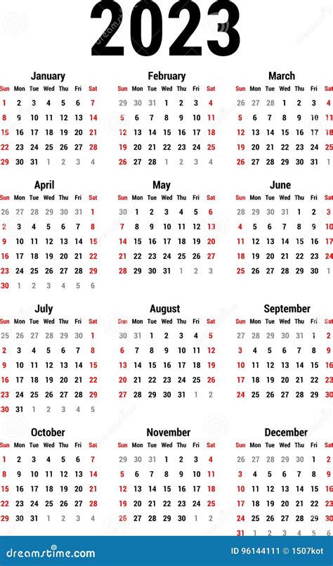 calendario para 2023 ilustración del vector ilustración de meses 96144111