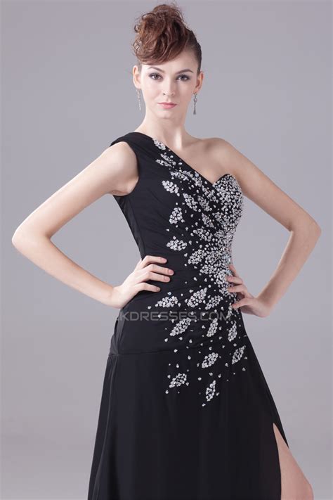 a line chiffon one shoulder beaded long black prom formal evening dresses 02020011