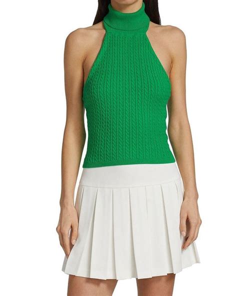 Alice Olivia Alice Olivia Ike Cable Knit Turtleneck Top In Green Lyst