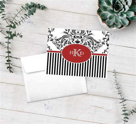 Personalized Damask Note Cards Stationery Set Black And Etsy