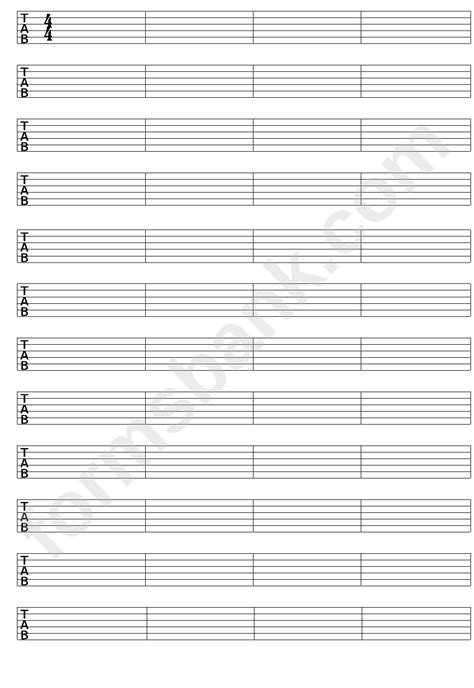 Blank Guitar Sheet Music For Tab Printable Pdf Download