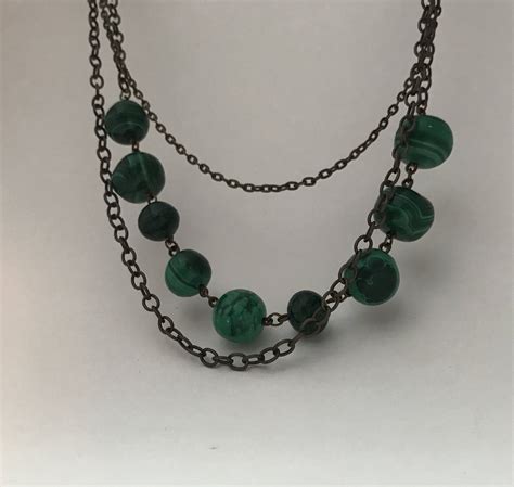 Vintage Green Malachite Necklace Green Stone Necklace Green Etsy