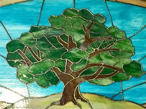 Tree Of Life Stain Glass Custom Stained Glass Window Panel Oak Etsy