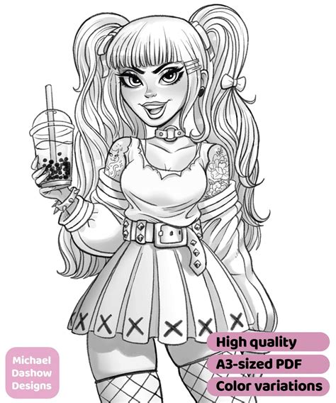 pastel goth danii printable adult coloring page instant etsy