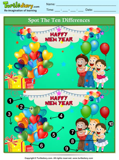 Spot The Differences New Year Carnival Worksheet Turtle Diary