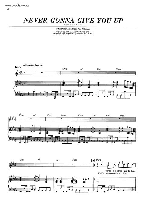 Rick Astley Never Gonna Give You Up Sheet Music Pdf Free Score