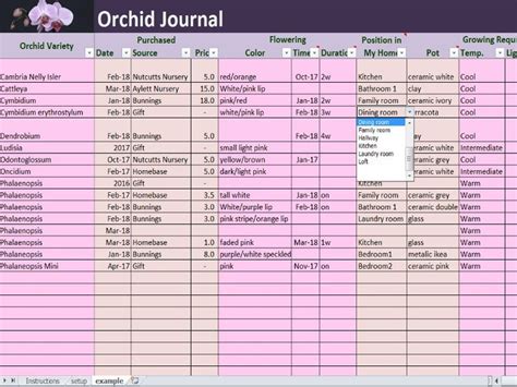 Orchid Journal Excel And Pdf Template House Plants Log Spreadsheet