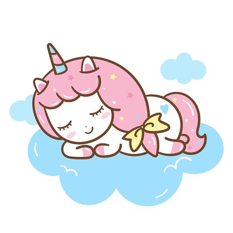 Unicorn Cartoon Sleeping On A Cloud 668082 Vector Art At Vecteezy