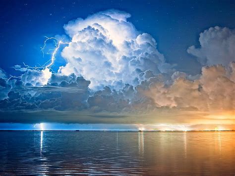 Storm White Florida Starry Night Blue Lightning Clouds Yellow