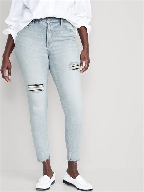 High Waisted Rockstar Super Skinny Distressed Ankle Jeans For Women