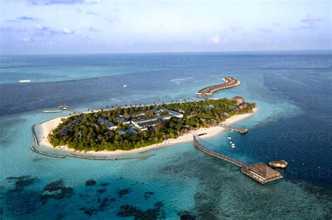 Maldives Lhaviyani Atoll Helicopter View Of Tourist Resort On