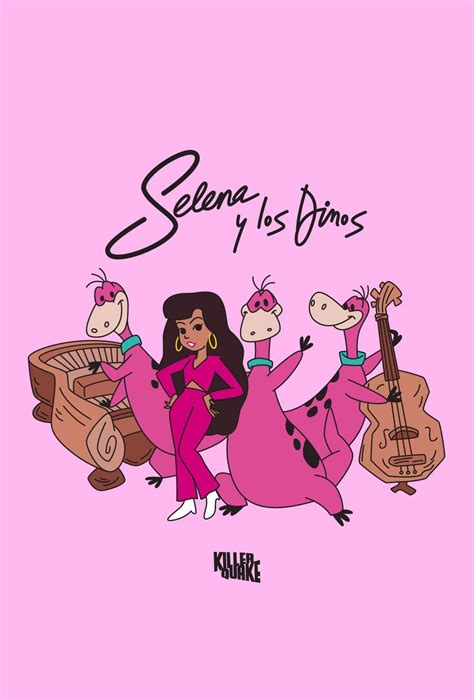 The Cover Art For Selenas Album Featuring Three Cartoon Characters On Pink Background
