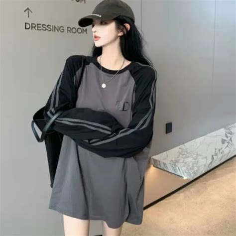 Deeptown Harajuku Basic Striped T Shirts Women Korean Streetwear Y2k Oversize Letter Long Sleeve