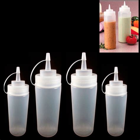 4 Empty Condiment Squeeze Bottle 12 Oz Clear Plastic Ketchup Mustard