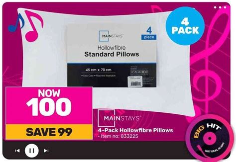 Mainstays 4 Pack Hollowfibre Pillows Offer At Game