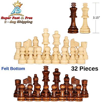 WOODEN CHESS PIECES SET Chessmen Hand Carved With 3 2 Inch King Storage