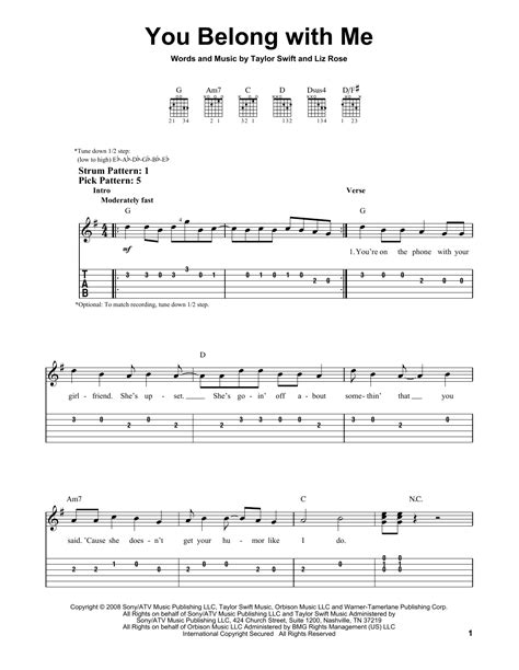 You Belong With Me By Taylor Swift Easy Guitar Tab Guitar Instructor