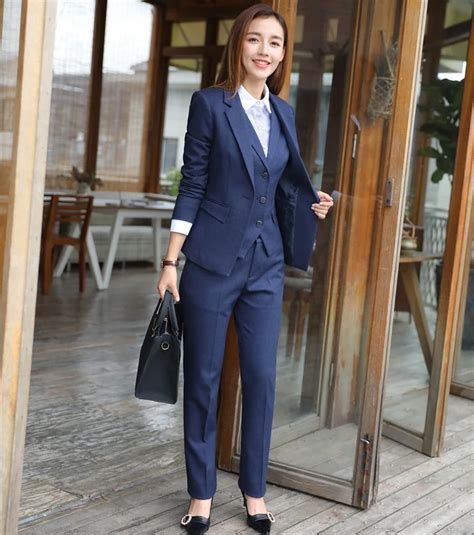 High Quality Fiber Formal 3 Piece Sets Women Business Suits Waistcoat