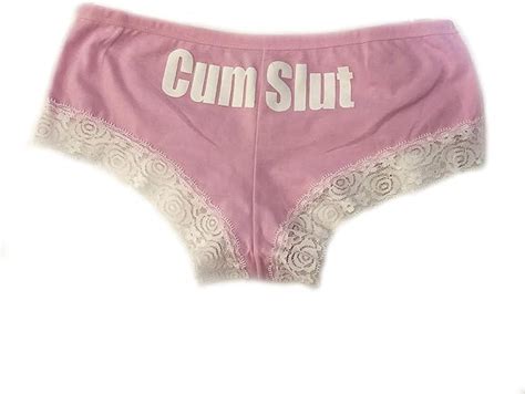 Cum Slut Cotton Panty With Lace Sexy Color Options Small Pink White Clothing