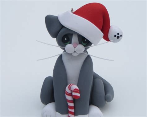 Tuxedo Cat Christmas Ornament Figurine Polymer Clay Sculpture Etsy