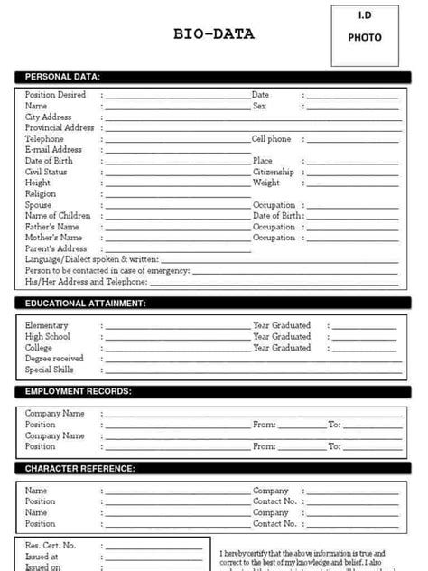Dont panic , printable and downloadable free image result for simple biodata format for job fresher in we have created for you. Bio Data Forms - Find Word Templates