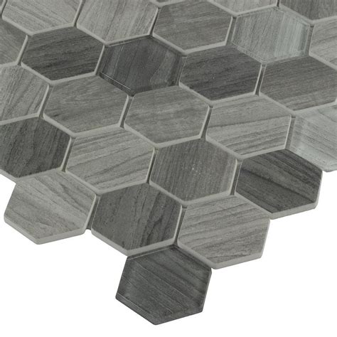 2x2 Hexagon Mosaic Gray Glass Wood Grain Tile Mto0382