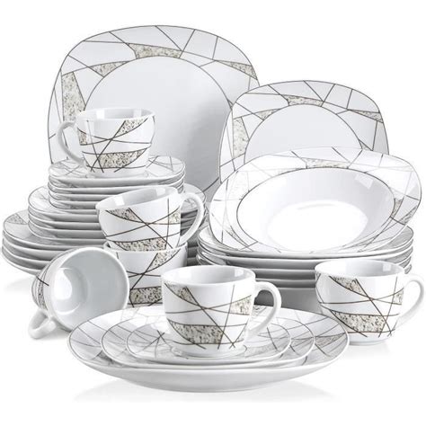 Veweet SERINA 30pcs Service De Table Porcelaine 6pcs Assiette Plate