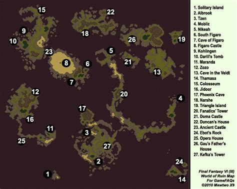 Final Fantasy Vi Advance World Of Ruin Map Map For Game Boy Advance By