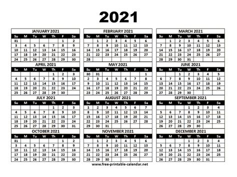 Free 2021 Yearly Calender Template Calendar 2021 Printable With Us
