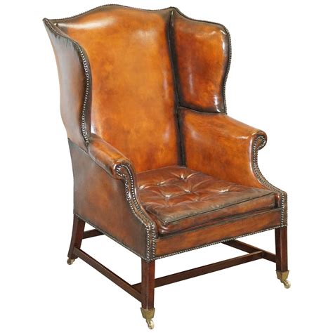 Classic Vintage Chippendale Style Black Leather Wingback Chair At 1stdibs