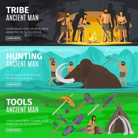 Stone Age Caveman Evolution Banners By Ssstocker Graphicriver