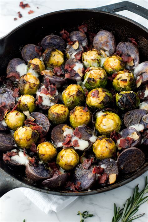 Since then, i have shared with you a recipe for roasted brussels sprouts with bacon, as well as this recipe for garlic brown butter roasted brussels sprouts and carrots. BEAUTIFUL OVEN ROASTED BRUSSEL SPROUTS WITH PURPLE POTATOES FONTINA CHEESE AND TURKEY BACON ...