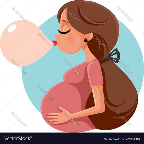 Funny Bubble Gum Pregnant Woman Cartoon Royalty Free Vector