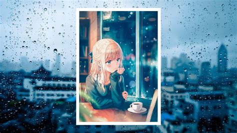 Wallpaper Window Coffee Anime Girl Raining Blonde Rain Drops