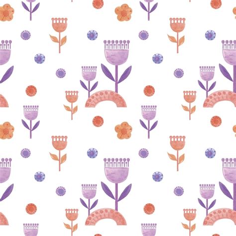 Premium Vector Watercolor Seamless Pattern Folk Flowers