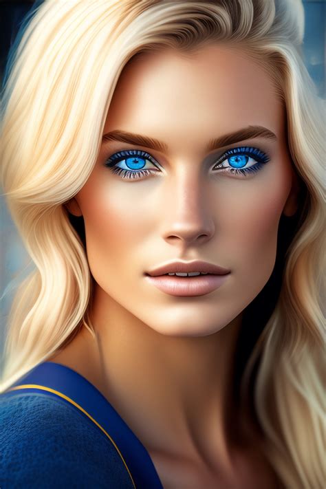 Lexica A Close Up Portrait Of A Beautiful 20 Years Old Blonde And Blue Eyes Woman Epic