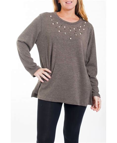 Sequins ou dentelle, décolleté dans le dos ou à échancrure épaule, décolleté profond pour les fêtes. GRANDE TAILLE PULL PERLES 4460 TAUPE - grossiste-pret-a ...
