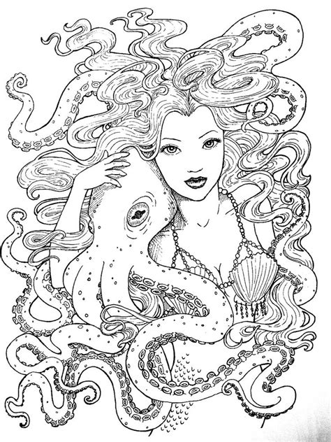 Mythical Mermaid Coloring Pages Adults Coloring Pages