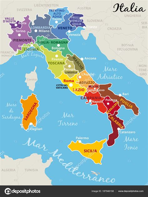 Regions Map Of Italy Mappa Delle Regioni Italia Royalty Free Stock