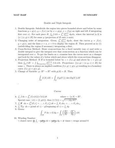 MAT B42F SUMMARY Double And Triple Integrals 1 Double