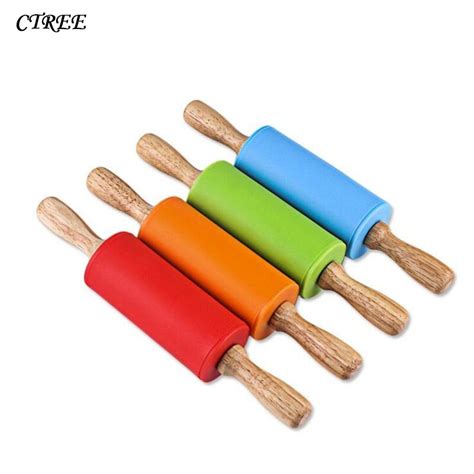 Ctree Home Silicone Rolling Pin Kids Dough Pastry Roller Wooden Handle