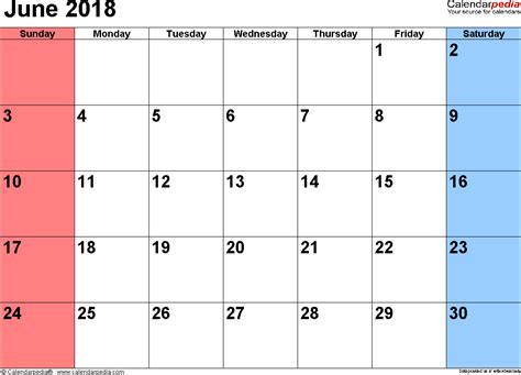 June 2018 Calendars For Word Excel And Pdf