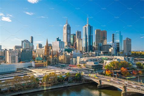Melbourne City Skyline In Australia Featuring Melbourne Skyline And