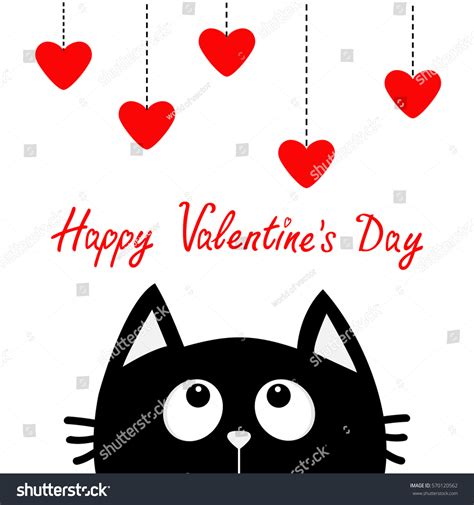 Happy Valentines Day Black Cat Looking Stock Vector ...