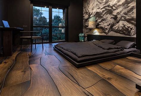 This Modern Bedroom Features A Unique Wood Floor Made From 500 Year Old