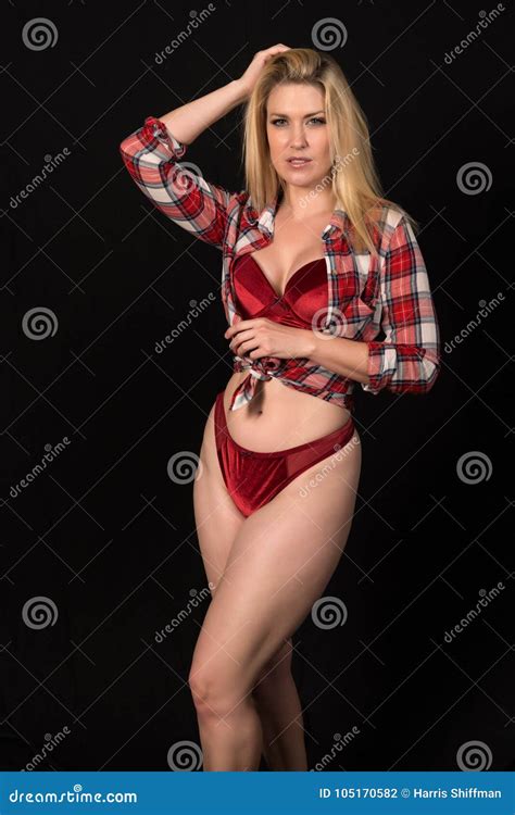 Blonde In Red Lingerie Stock Photo Image Of Long Blond