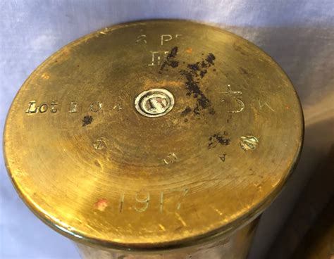 Gr Of 2 1917 Engraved Brass Large Mortar Shell