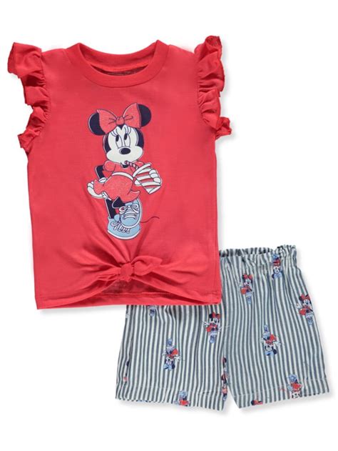 Disney Minnie Mouse Girls 2 Piece Stripe Shorts Set Outfit Redmulti