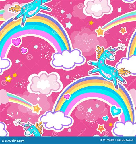 Seamless Pattern With Rainbow And Unicorn Stock Vector Illustration
