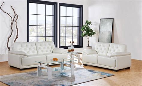 Global Furniture U1066 Modern White Premium Bonded Leather Living Room